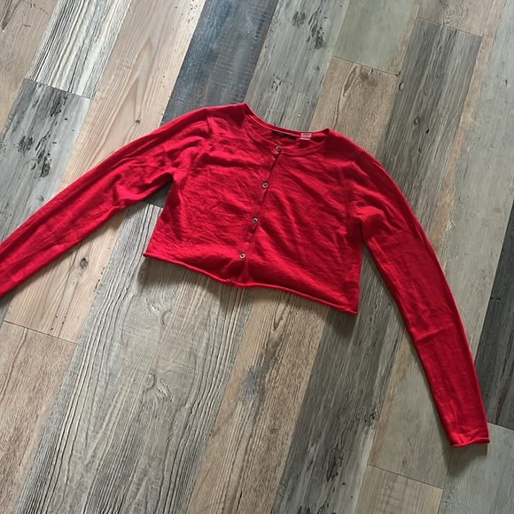 BRAZEAU TRICOT Red Cashmere Crop Sweater Size: 2 - Picture 3 of 16
